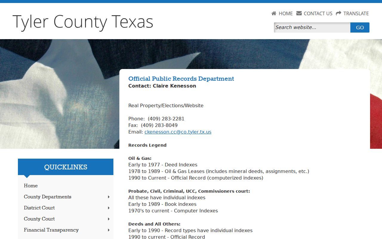 Tyler County court records historical index ranges