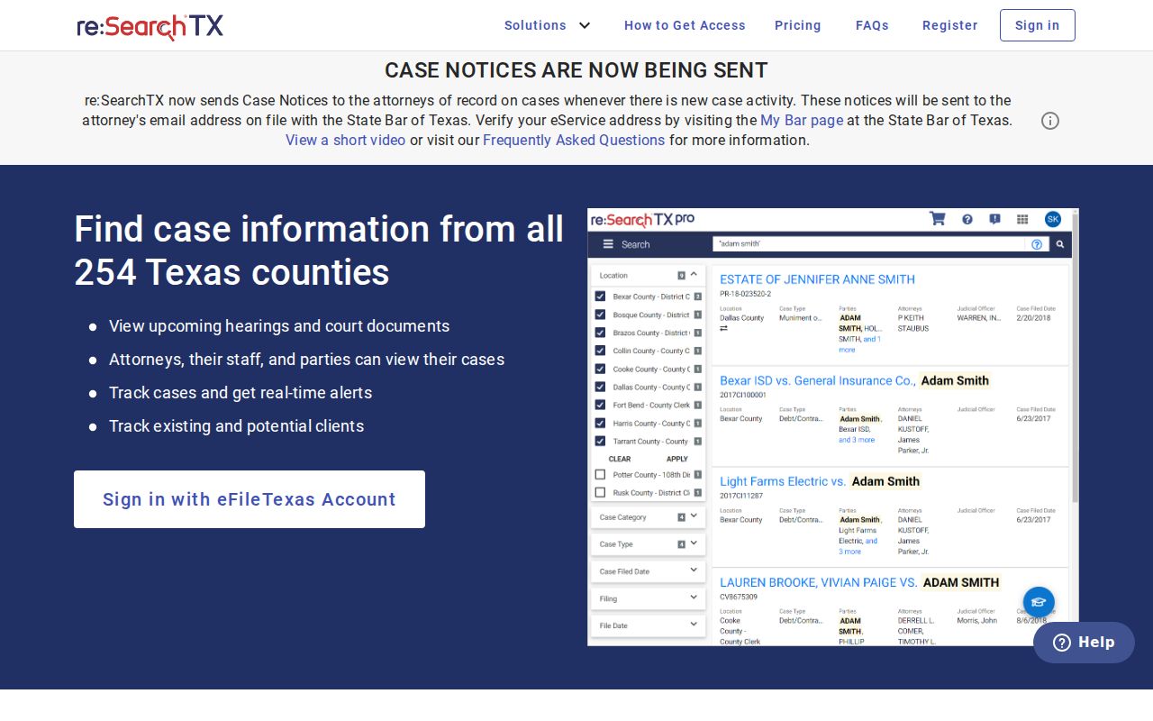 Tyler County docket search through the re SearchTX landing page